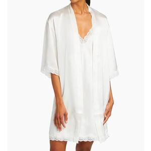 Papinelle White Lace Trim silk bridal Robe